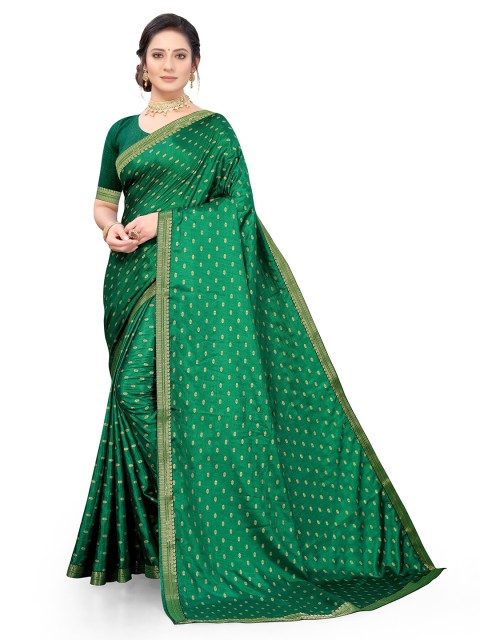 

Viva N Diva Green & Gold-Toned Ethnic Motifs Zari Fusion Saree