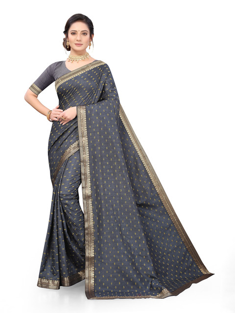 

Viva N Diva Grey & Gold-Toned Ethnic Motifs Printed Zari Fusion Saree