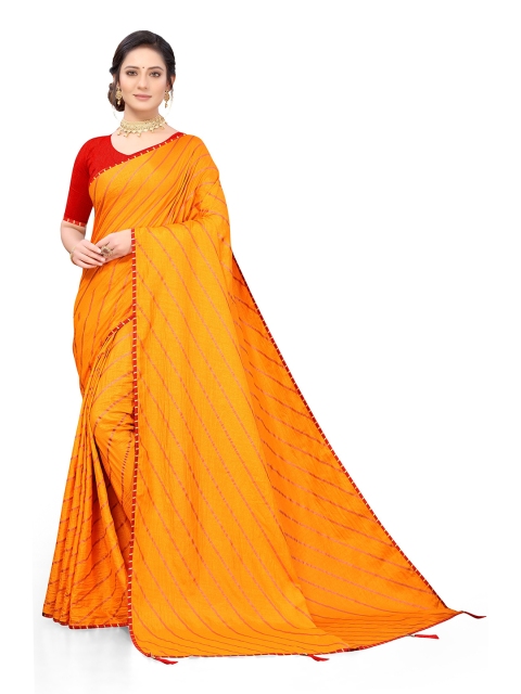 

Viva N Diva Mustard Yellow & Red Leheriya Printed Saree