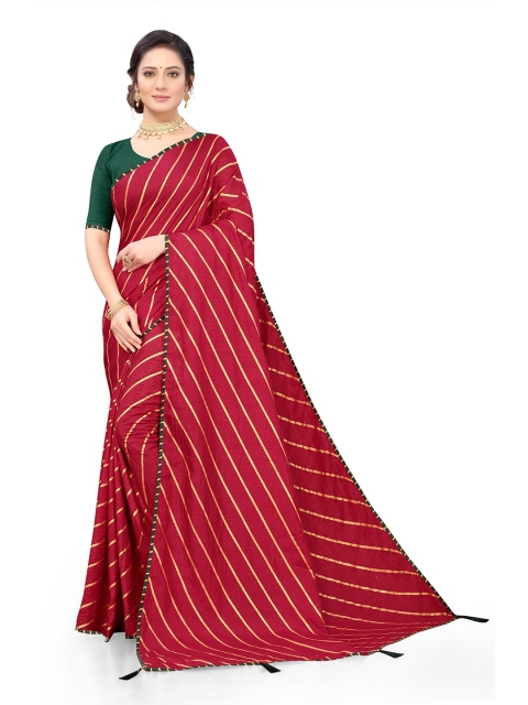 

Viva N Diva Maroon & Green Leheriya Fusion Poly Silk Saree