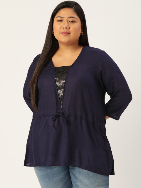 

Revolution Women Plus Size Navy Blue Solid Top With Sequin Detail