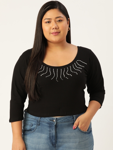 

Revolution Black Embellished Plus Size Crop Top