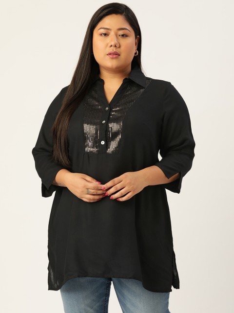 

Revolution Women Plus Size Black Longline Top with Sequin Detail