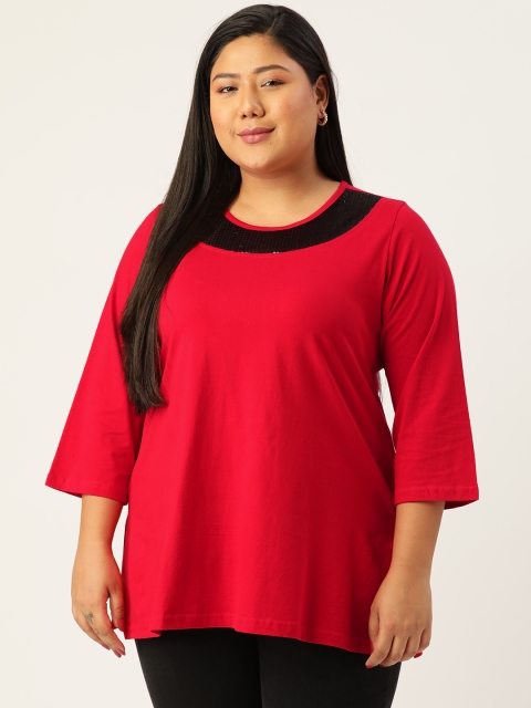 

Revolution Women Plus Size Red Solid Top with Sequin Detail