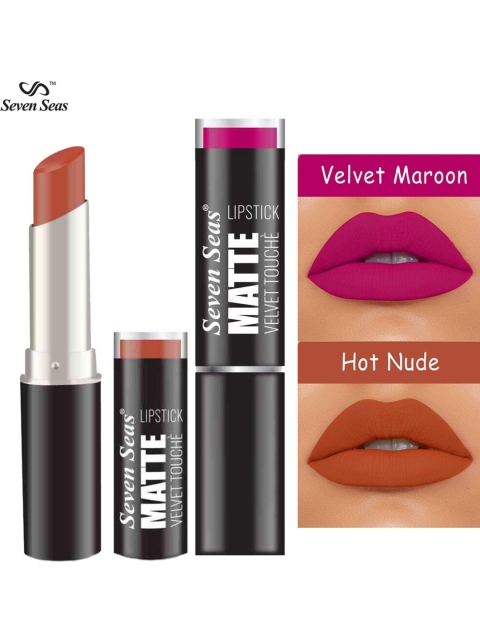 

Seven Seas Set of Matte Velvet Touche Lipsticks 3.8 g Each - Hot Nude & Velvet Maroon, Brown