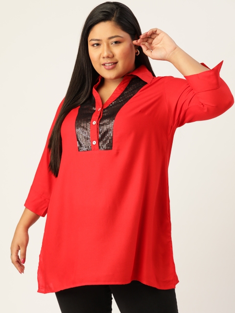 

Revolution Women Plus Size Red & Black Longline Top with Sequin Detail