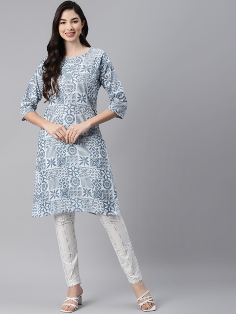

Aarika Women Grey Ethnic Motifs Printed Pure Silk Kurta with Trousers