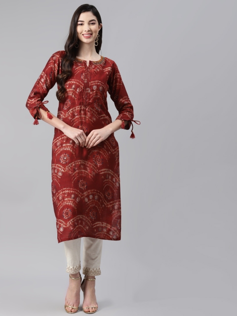 

Aarika Red Ethnic Motifs Printed Pure Cotton Kurti