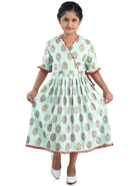 

Kinder Kids Blue Ethnic Motifs Empire Midi Dress