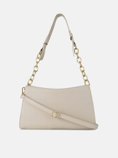 

Kazo Off White Geometric Textured PU Half Moon Hobo Bag with Quilted