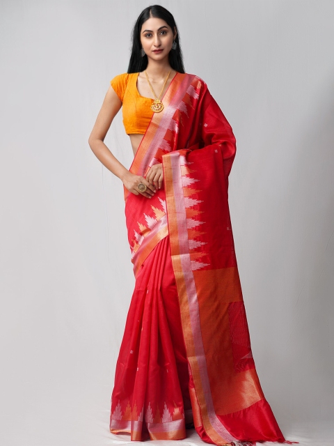 

Unnati Silks Red Woven Design Bengal Linen Saree