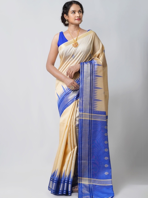 

Unnati Silks Brown & Blue Woven Design Bengal Linen Saree