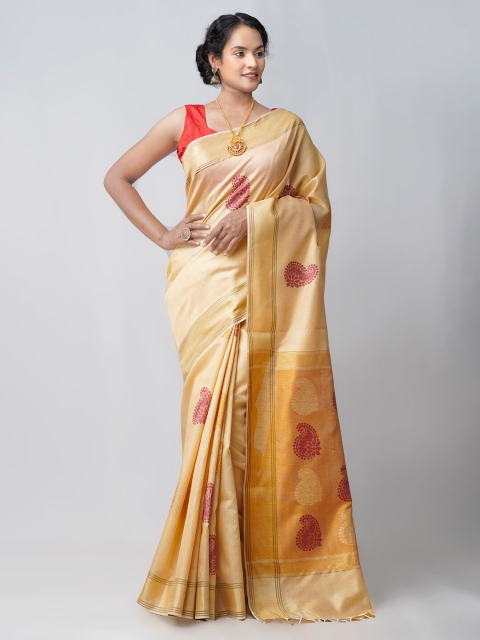 

Unnati Silks Brown & Red Woven Design Bengal Linen Saree