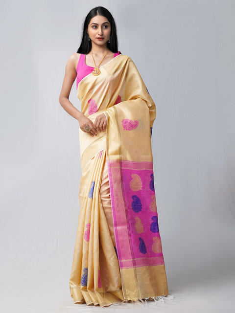 

Unnati Silks Brown & Pink Woven Design Bengal Linen Saree