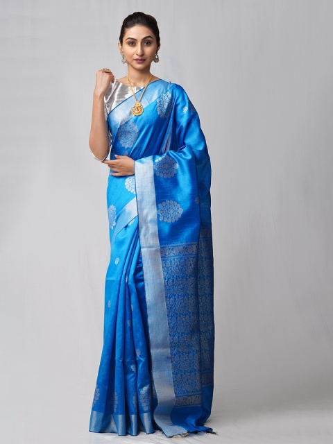 

Unnati Silks Blue Woven Design Bengal Linen Saree
