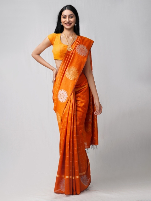 

Unnati Silks Orange Woven Design Bengal Linen Saree