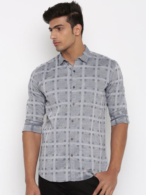 

British Club Men Grey & Navy Slim Fit Self-Design Casual Shirt