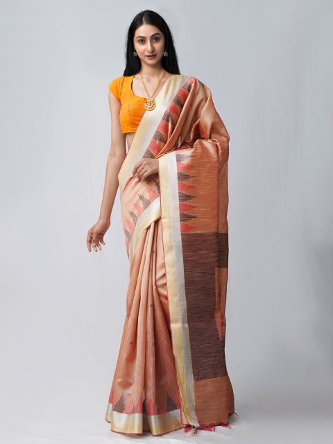 

Unnati Silks Peach-Coloured Woven Design Bengal Linen Saree
