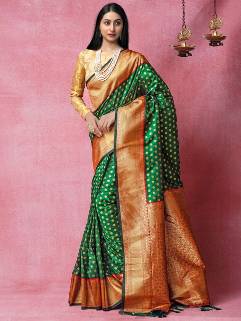 

Unnati Silks Green & Red Woven Design Arani Kanjivaram Silk Cotton Saree