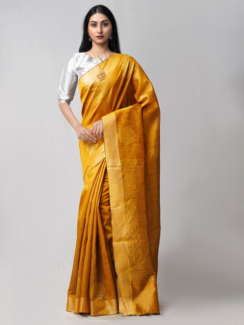 

Unnati Silks Yellow Woven Design Bengal Linen Saree