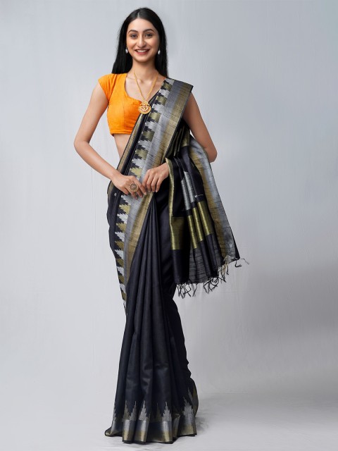 

Unnati Silks Black Woven Design Bengal Linen Saree