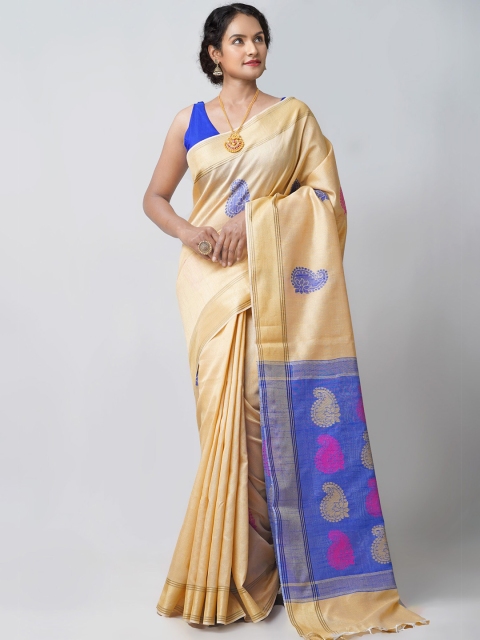 

Unnati Silks Brown & Blue Woven Design Bengal Linen Saree