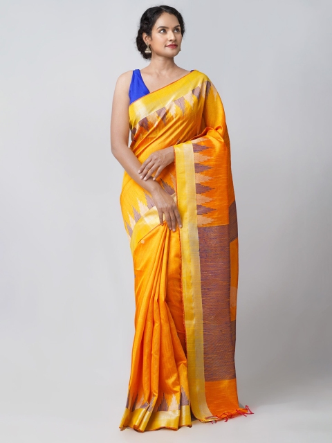 

Unnati Silks Orange Woven Design Bengal Linen Saree