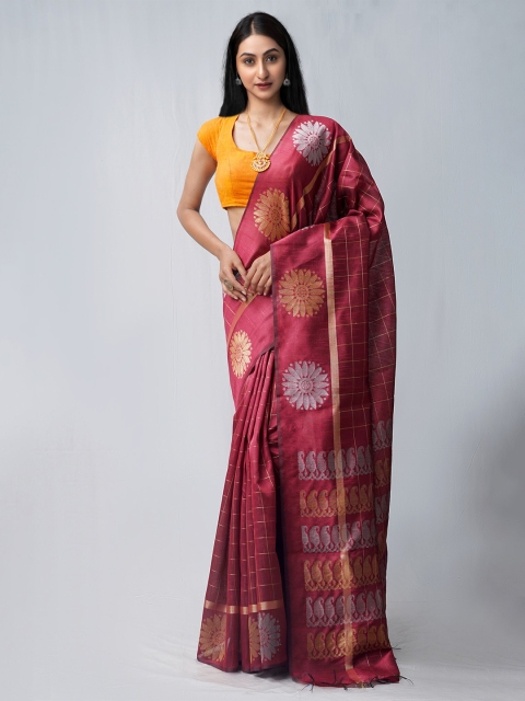 

Unnati Silks Maroon Woven Design Bengal Linen Saree