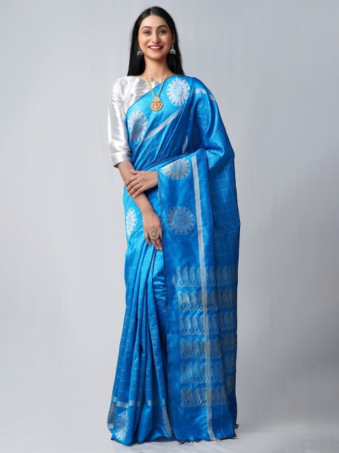 

Unnati Silks Blue Woven Design Bengal Linen Saree