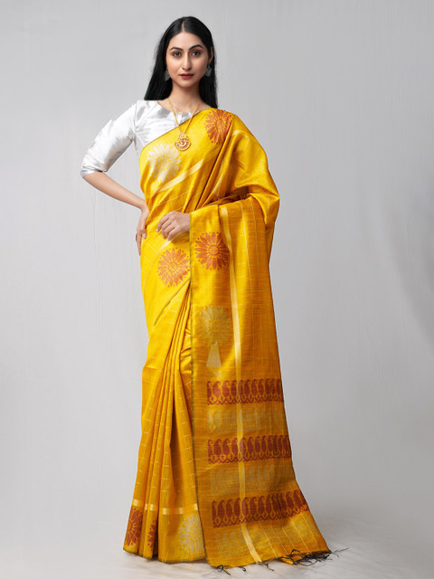

Unnati Silks Yellow & Red Woven Design Bengal Linen Saree