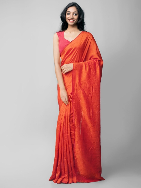 

Unnati Silks Red Solid Art Dupion Silk Saree