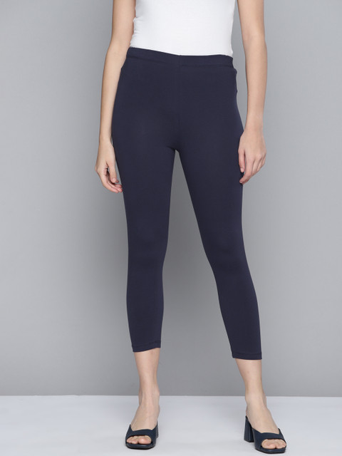 

HERE&NOW Women Navy Blue Solid Ankle Length Leggings