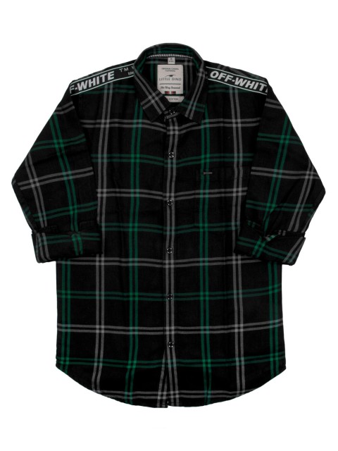

LITTLE DINO Boys Black Classic Slim Fit Checked Cotton Casual Shirt
