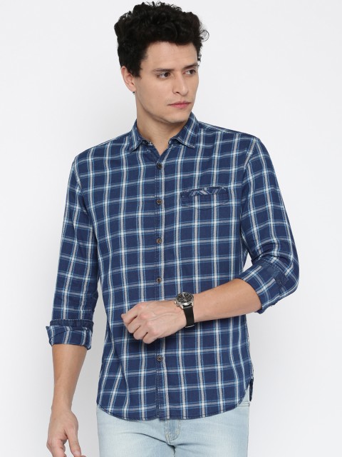 

Nature Casuals Men Blue & Grey Slim Fit Checked Casual Shirt