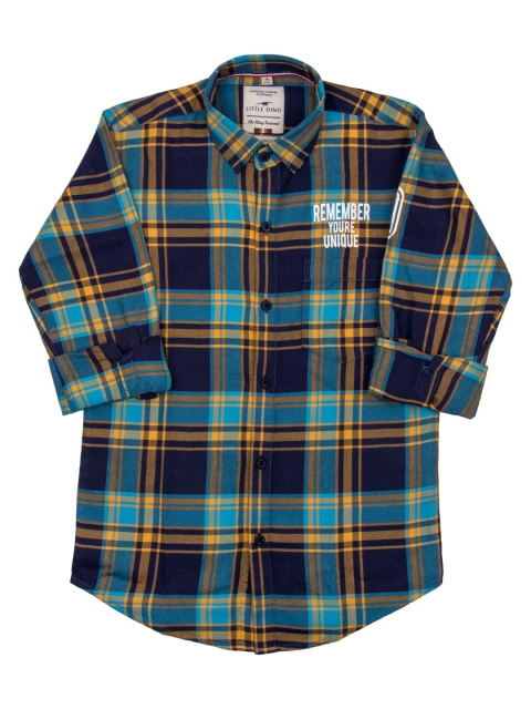 

LITTLE DINO Boys Blue Classic Slim Fit Tartan Checks Checked Casual Shirt