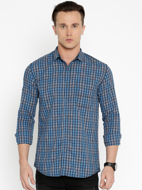 

Nature Casuals Men Blue & Grey Slim Fit Checked Casual Shirt