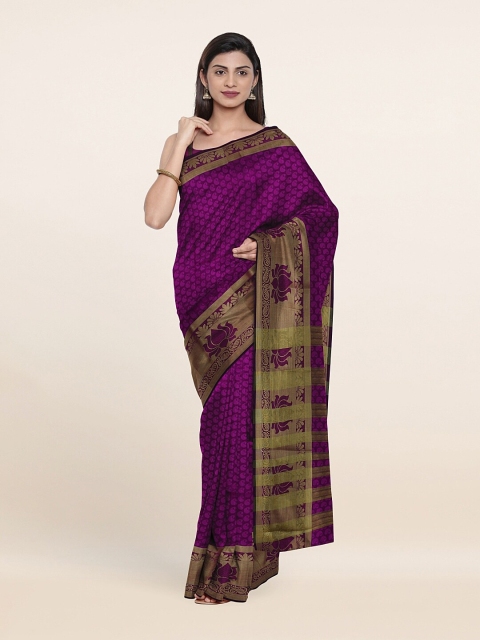

Pothys Violet & Gold-Toned Woven Design Zari Border Saree