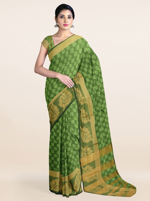 

Pothys Green & Gold-Toned Floral Zari Border Saree