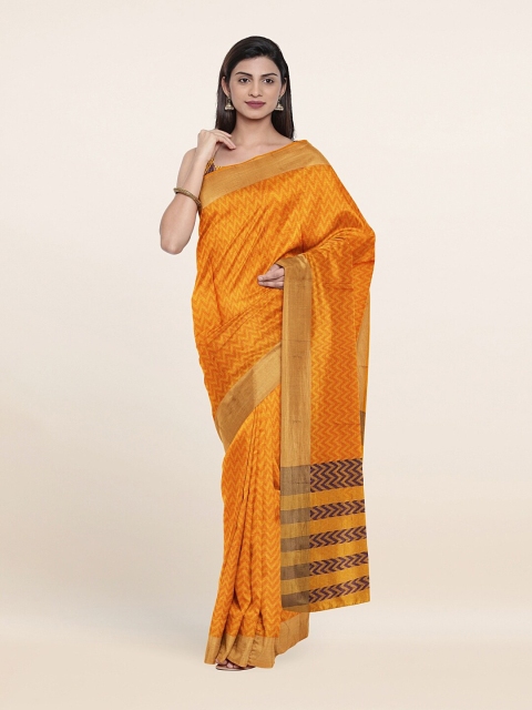 

Pothys Mustard & Gold-Toned Woven Design Zari Saree