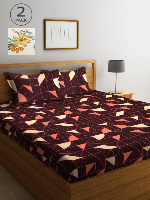 

KLOTTHE Pack Of 2 Multicoloured Geometric 210 TC King Double Bedsheet With 4 Pillow Covers, Multi