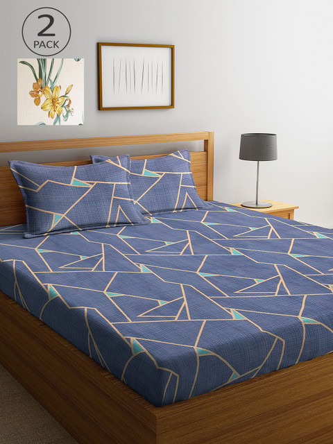 

KLOTTHE Multicoloured Geometric 210 TC 2 Queen Bedsheet with 4 Pillow Covers, Multi