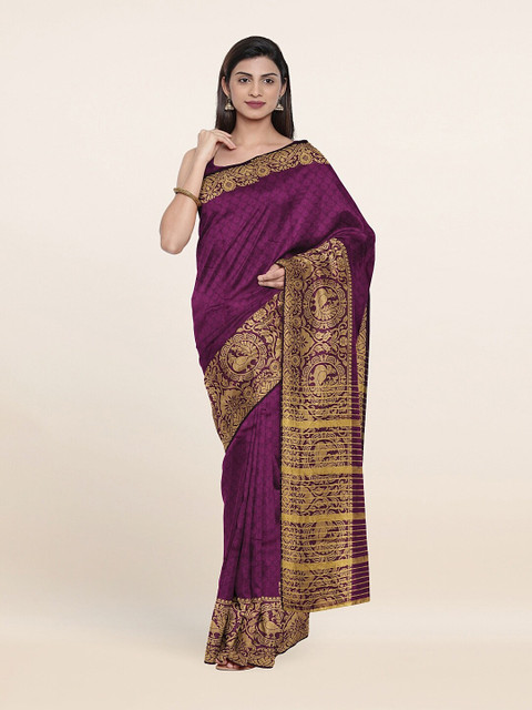 

Pothys Purple & Golden Ethnic Motifs Woven Zari Saree