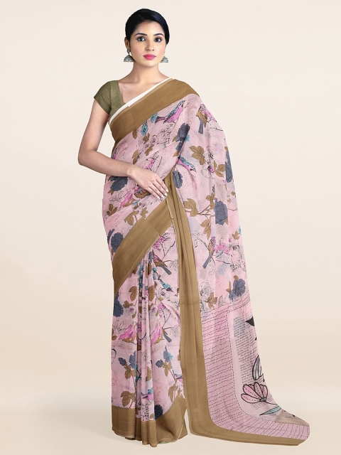 

Pothys Pink & Blue Floral Printed Saree