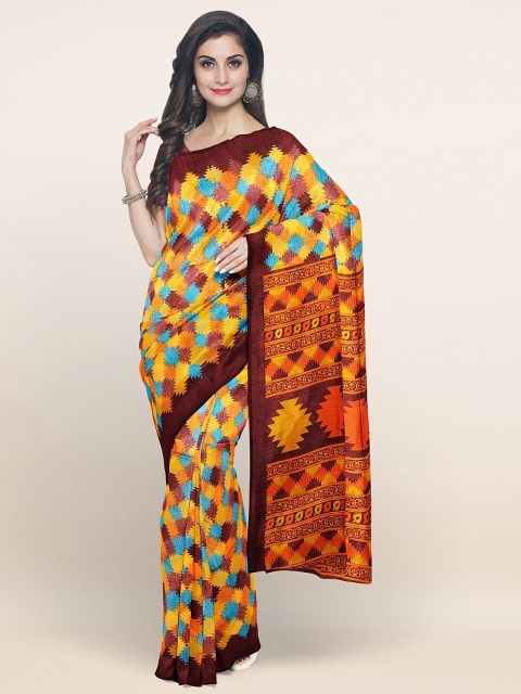 

Pothys Maroon & Blue Geometric Printed Saree
