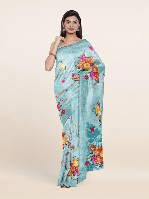 

Pothys Blue & Magenta Floral Printed Cotton Blend Saree