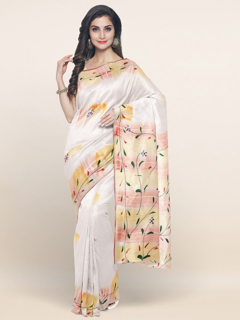

Pothys Off White & Red Floral Printed Pure Cotton Saree