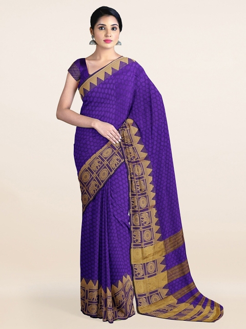 

Pothys Violet & Golden Ethnic Motifs Woven Zari Saree