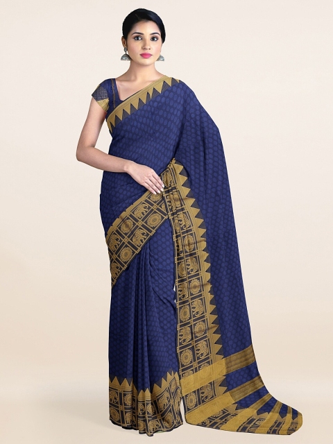 

Pothys Navy Blue & Gold-Toned Woven Design Zari Saree
