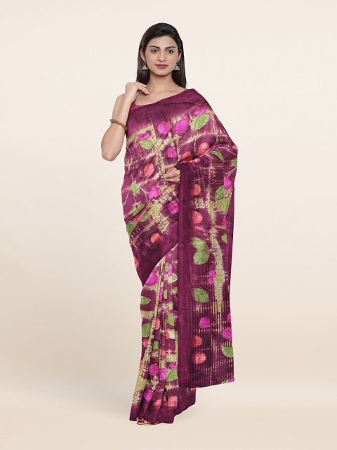 

Pothys Burgundy & Green Floral Cotton Blend Saree