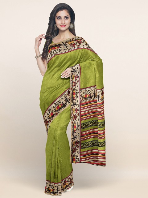 

Pothys Green & Beige Printed Border Saree